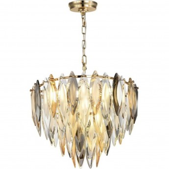 Люстра ODEON LIGHT VILNA HALL ODL24 501E14 9*40W золото дымчатый янтарный матовый белый, металл хрусталь Люстра ODEON LIGHT VILNA HALL ODL24 501E14 9*40W золото дымчатый янтарный матовый белый, металл хрусталь